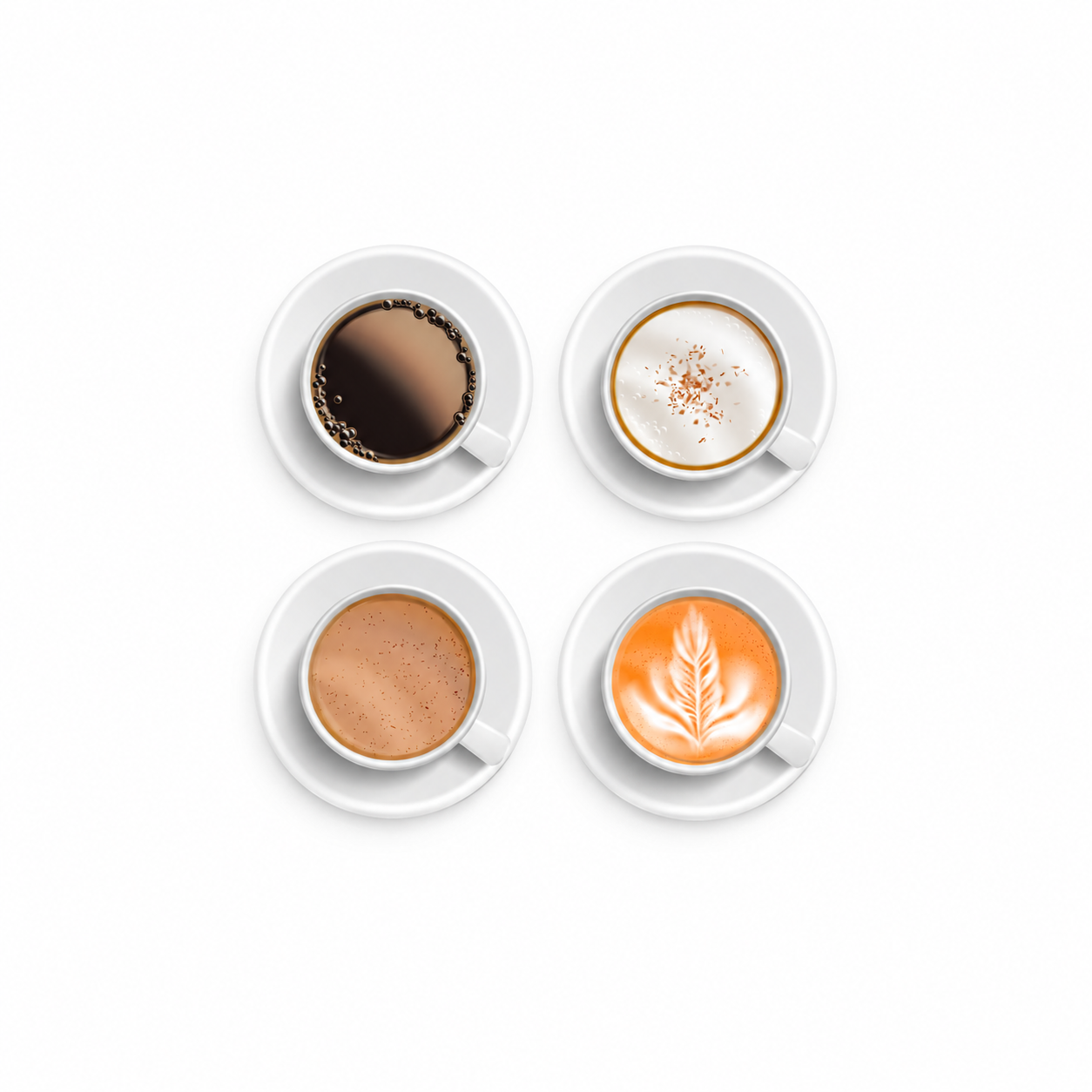 Americano, Latte, Cappuccino,Flat White